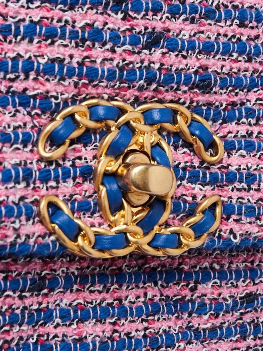 Chanel Blue/Pink Quilted Tweed Medium Chanel 19 Bag